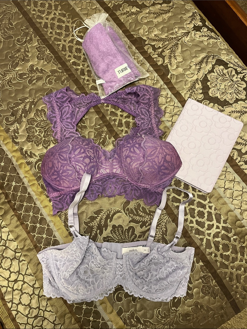 Purple Lavender Bundle~ Victoria Secret, Auden Lace Bra, journal & Turbie Twist